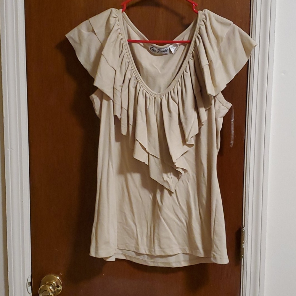 Tan top with ruffled collar